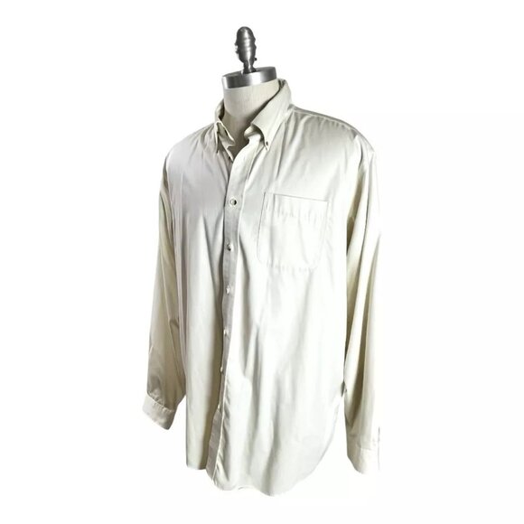 LL BEAN Shirt Men XL TALL Wrinkle Resistant Ivory Beige Oxford Button Down - Picture 2 of 6